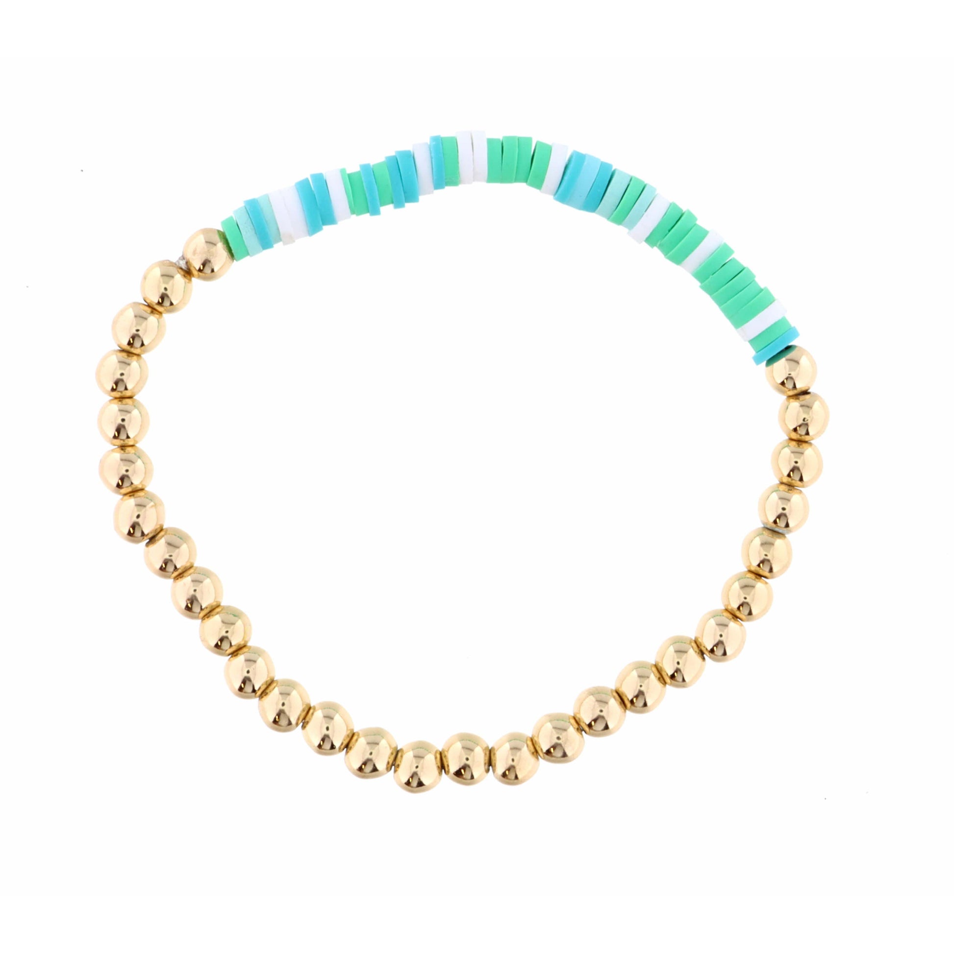 Kids Gold Beaded with Green, Turquoise Rubber Disk Section Bracelet