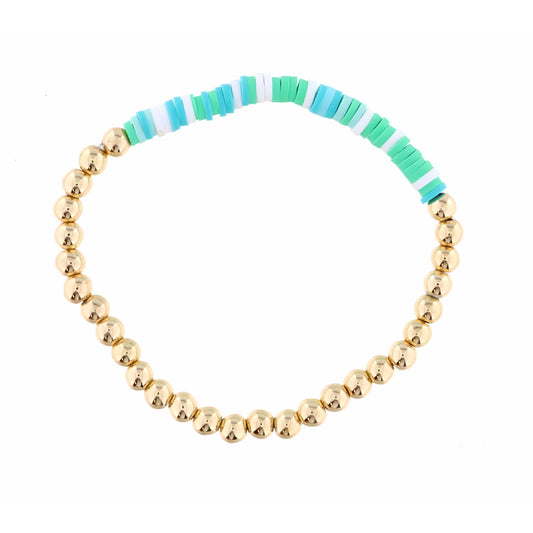 Kids Gold Beaded with Green, Turquoise Rubber Disk Section Bracelet