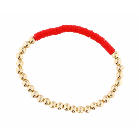 Kids Gold Beaded with Red Rubber Disk Section Bracelet