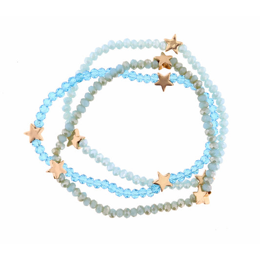 Kids Set of 3, Stretch Blue Beaded with Stars Bracelet