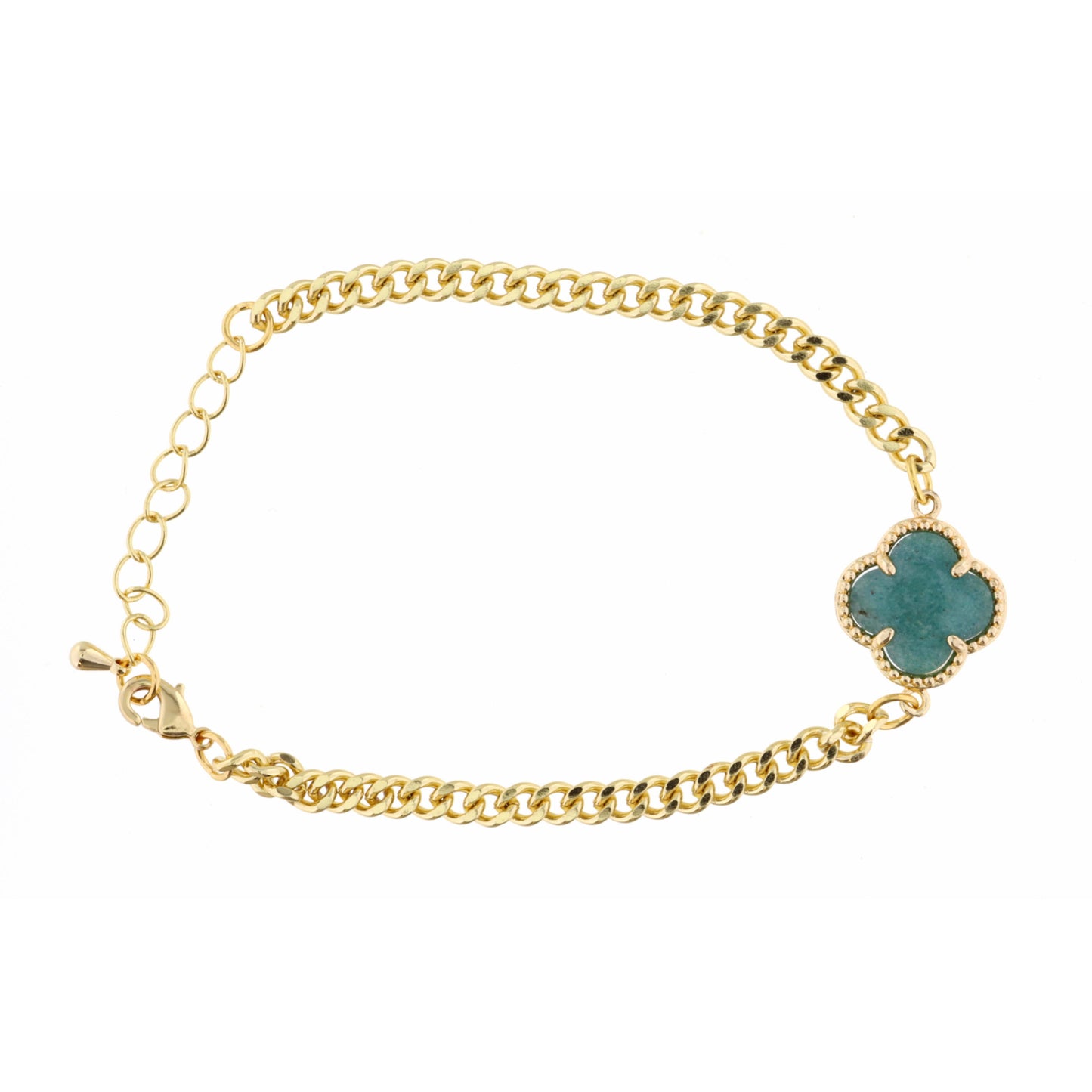Amazonite Clover on Curb Chain Bracelet, 2" Ext.