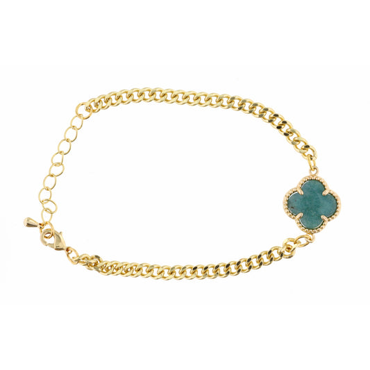 Amazonite Clover on Curb Chain Bracelet, 2" Ext.
