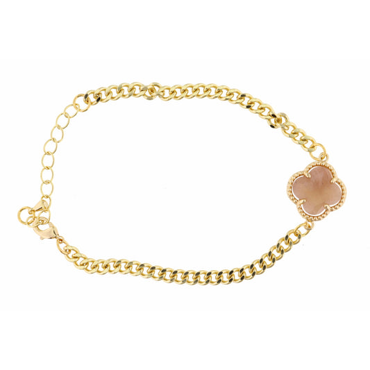 Peach Clover on Curb Chain Bracelet, 2" Ext.