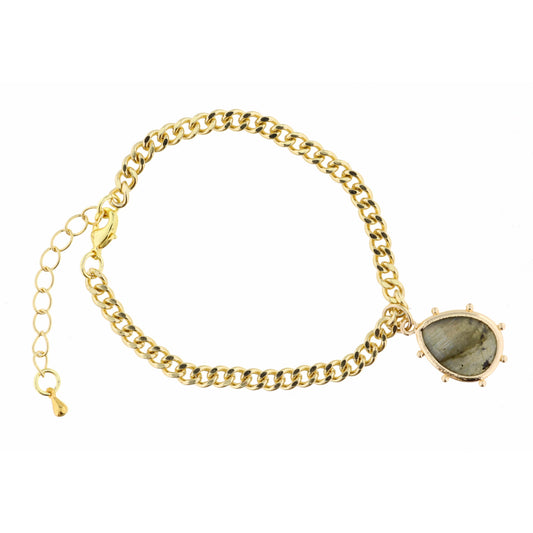 Labradorite Teardrop on Curb Chain Bracelet, 2" Ext.