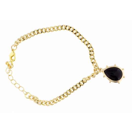 Onyx Teardrop on Curb Chain Bracelet, 2" Ext.