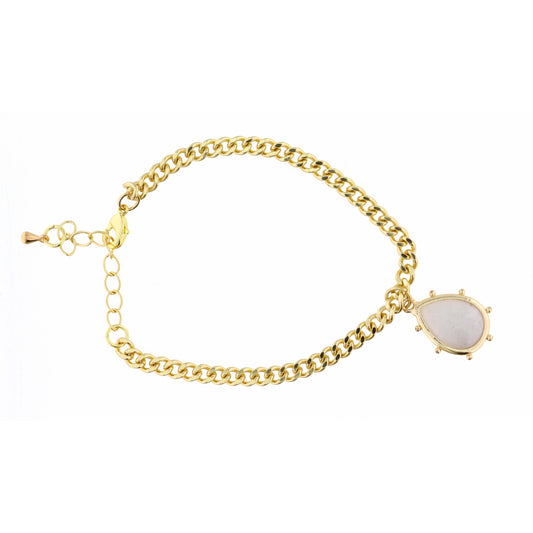 Quartz Teardrop on Curb Chain Bracelet, 2" Ext.