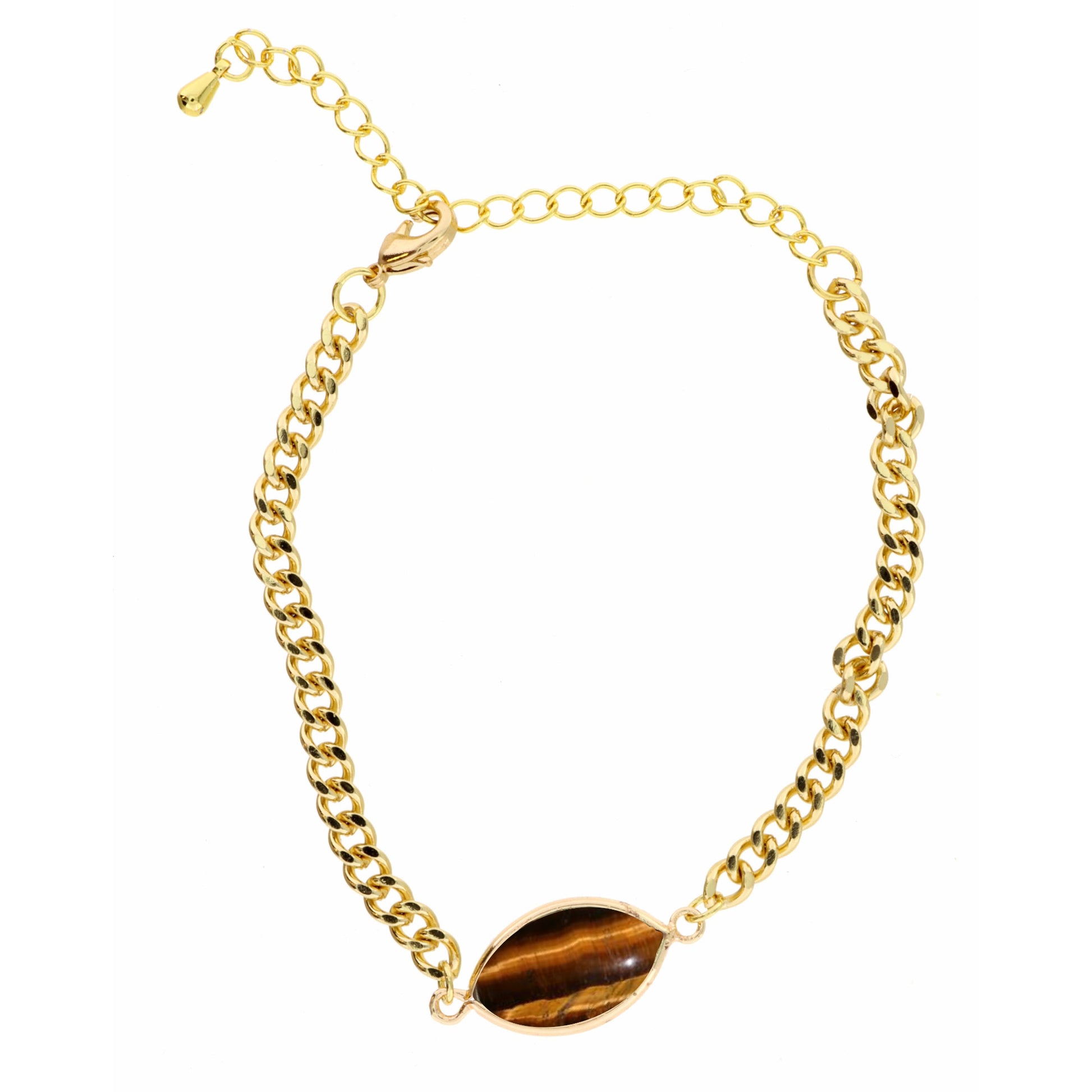 Tigers Eye Marquise on Curb Chain Bracelet, 2" Ext.