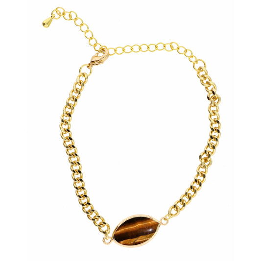 Tigers Eye Marquise on Curb Chain Bracelet, 2" Ext.