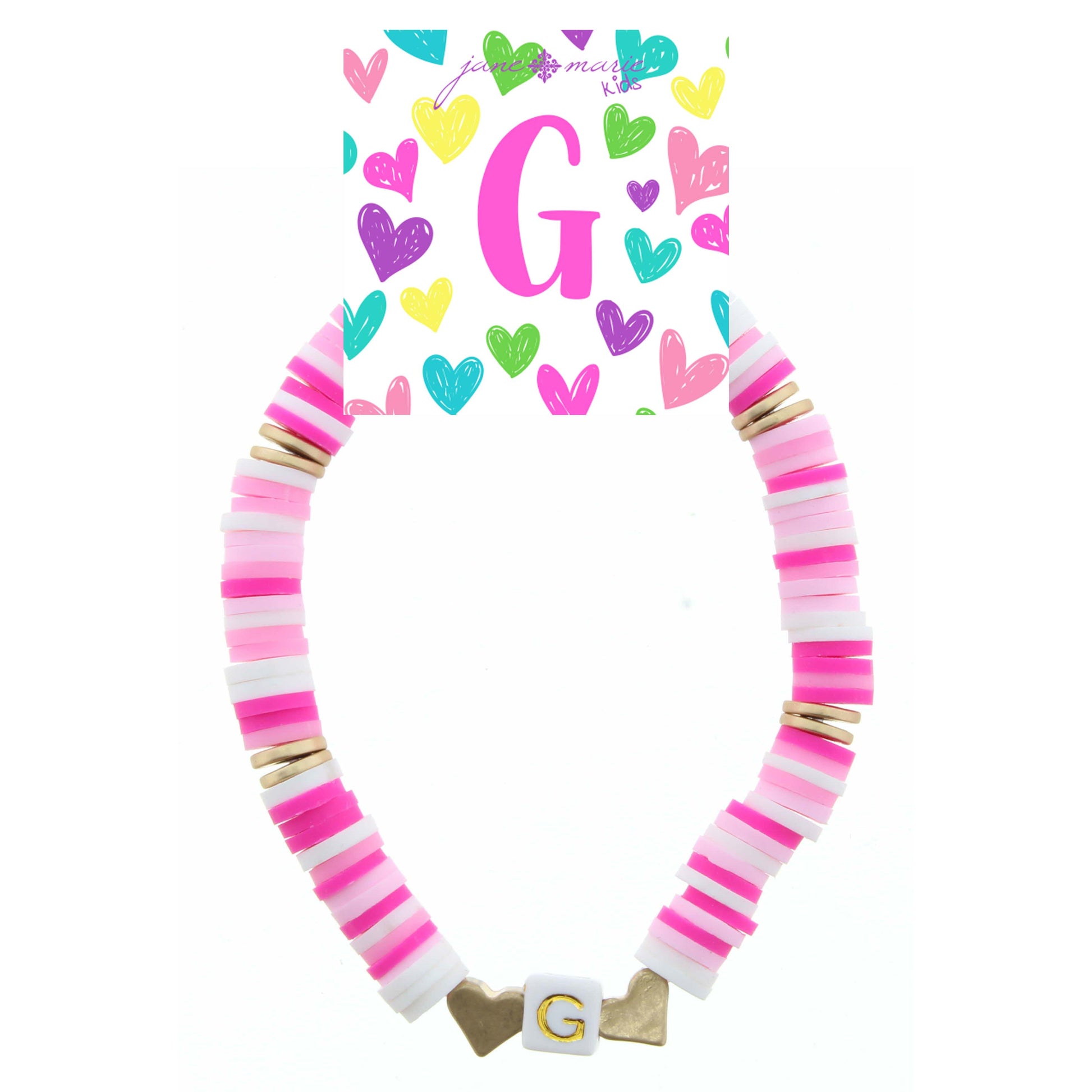 Kids Multi Rubber Disk Beaded Stretch with White Block "G" Initial Bracelet