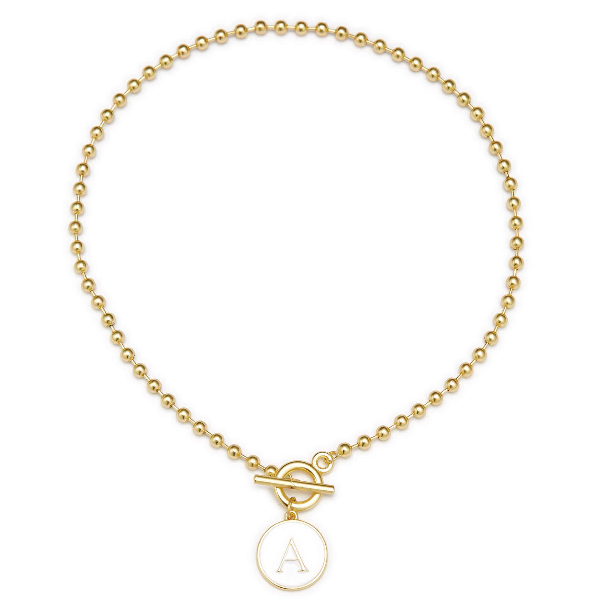 White Epoxy "A" Initial on Bead Chain with Toggle Bracelet