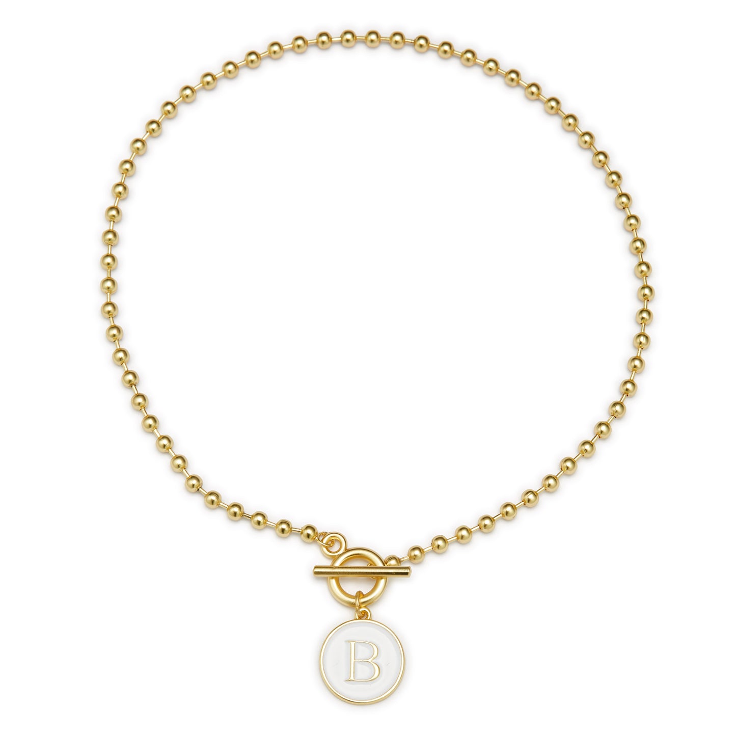 White Epoxy "B" Initial on Bead Chain with Toggle Bracelet