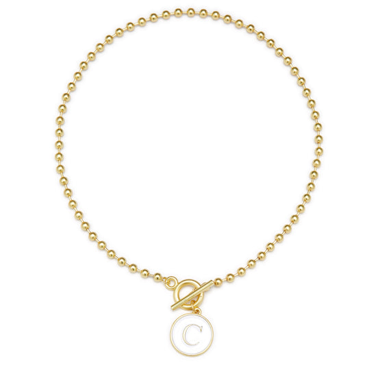 White Epoxy "C" Initial on Bead Chain with Toggle Bracelet