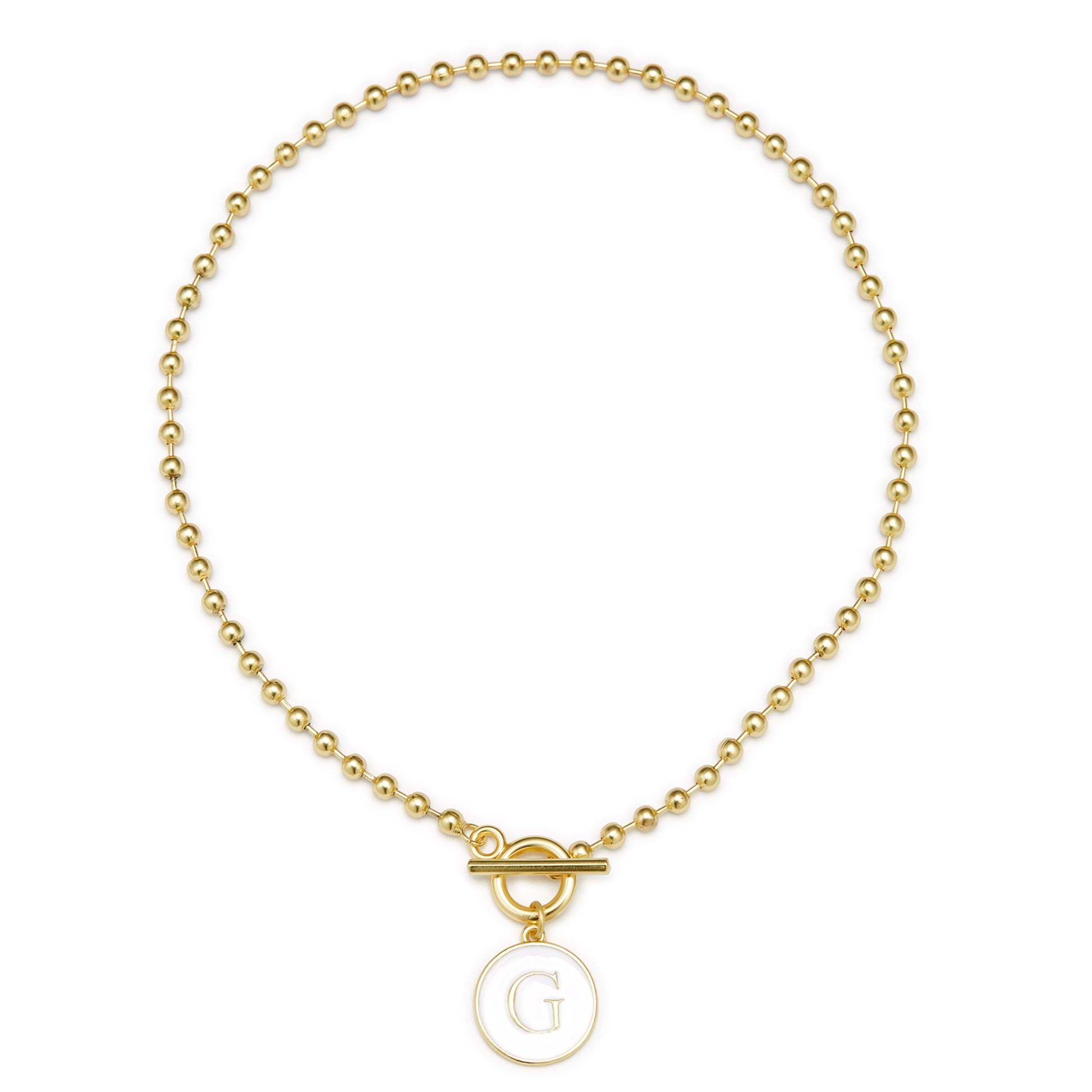 White Epoxy "G" Initial on Bead Chain with Toggle Bracelet
