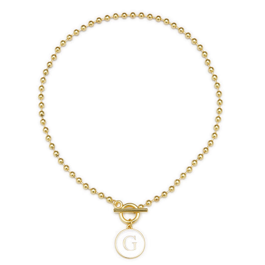 White Epoxy "G" Initial on Bead Chain with Toggle Bracelet