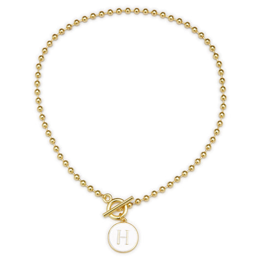 White Epoxy "H" Initial on Bead Chain with Toggle Bracelet