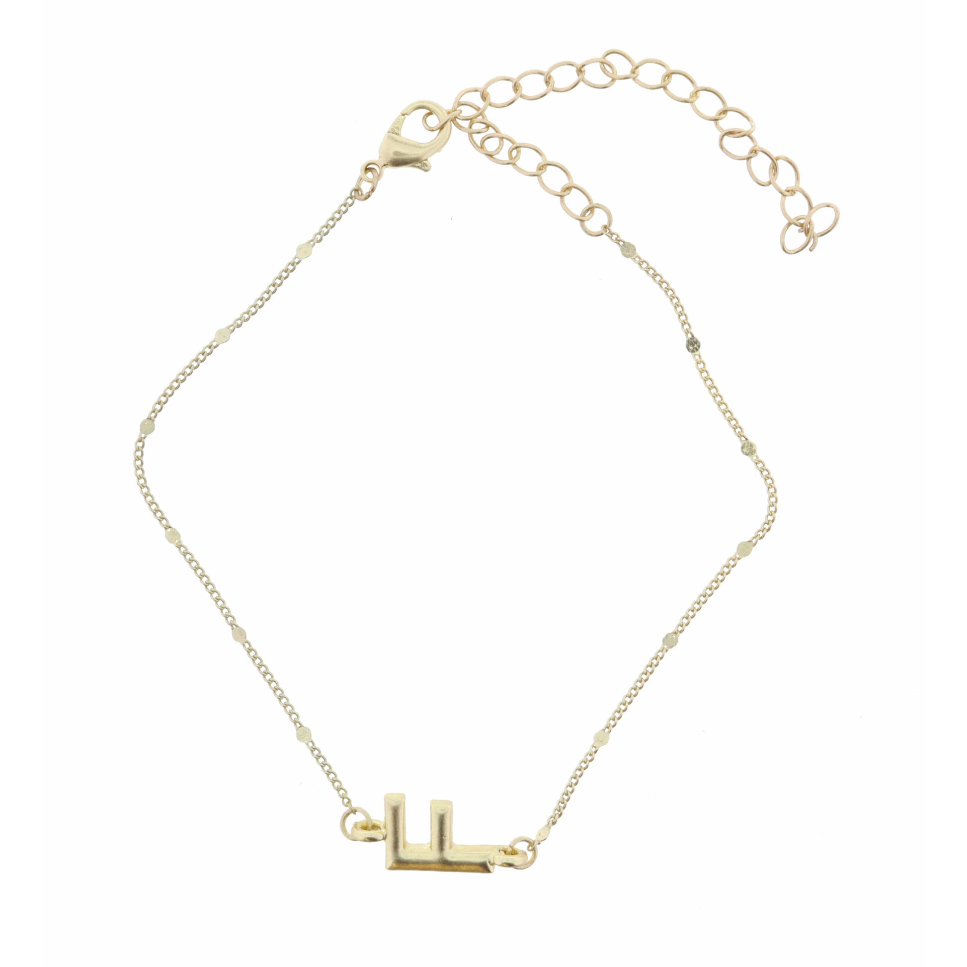 Block "F" Initial on Disc Chain Bracelet