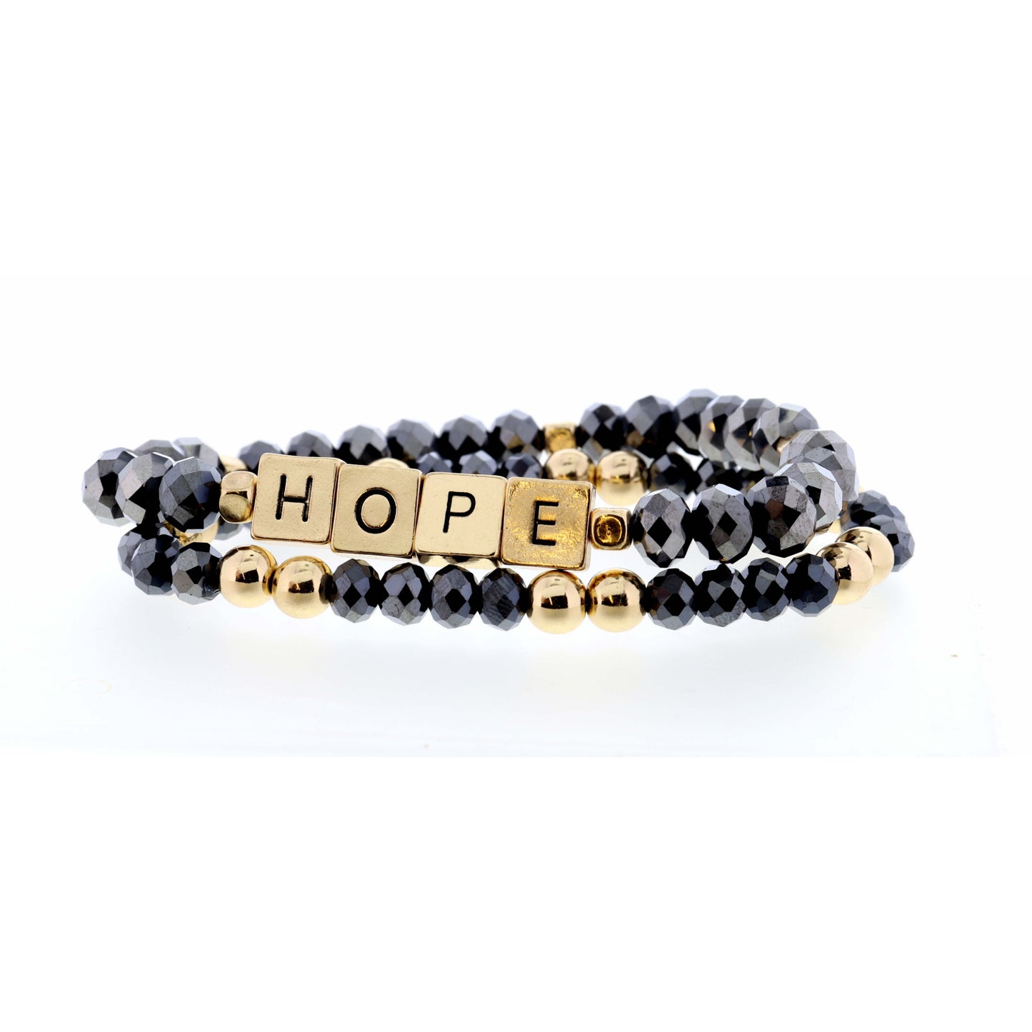 Set of 2, Hematite "Hope" Bracelet