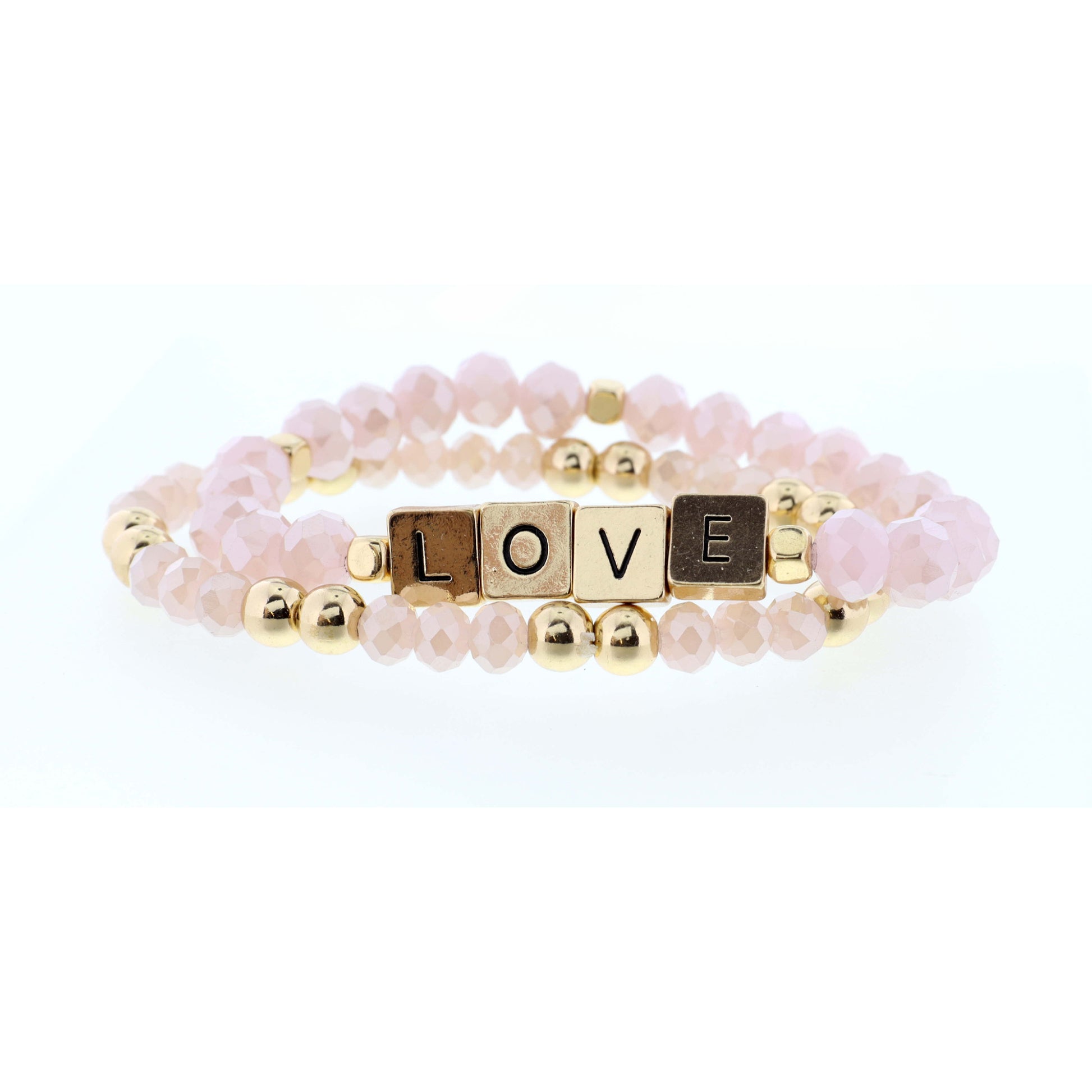 Set of 2, Pink "Love" Bracelet