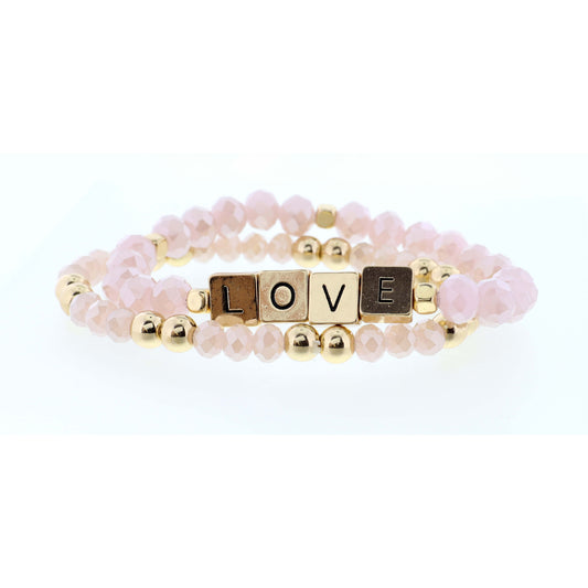 Set of 2, Pink "Love" Bracelet