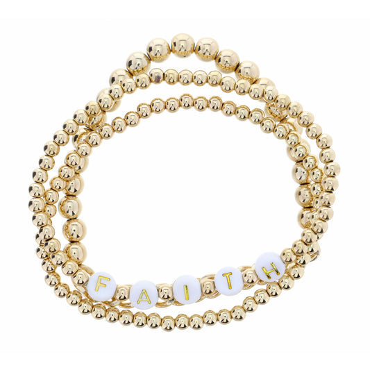 Set of 3, "Faith" Gold Beaded Bracelet