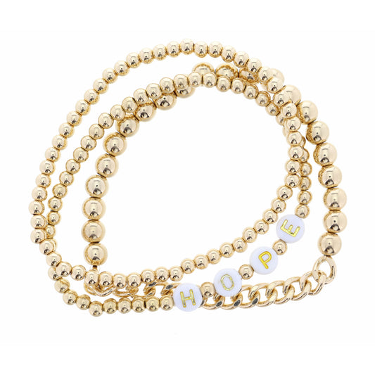 Set of 3, "Hope" Gold Beaded Bracelet