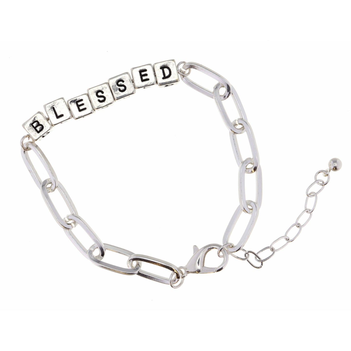 Silver "Blessed" Letterblocks Bracelet, 2" Ext.