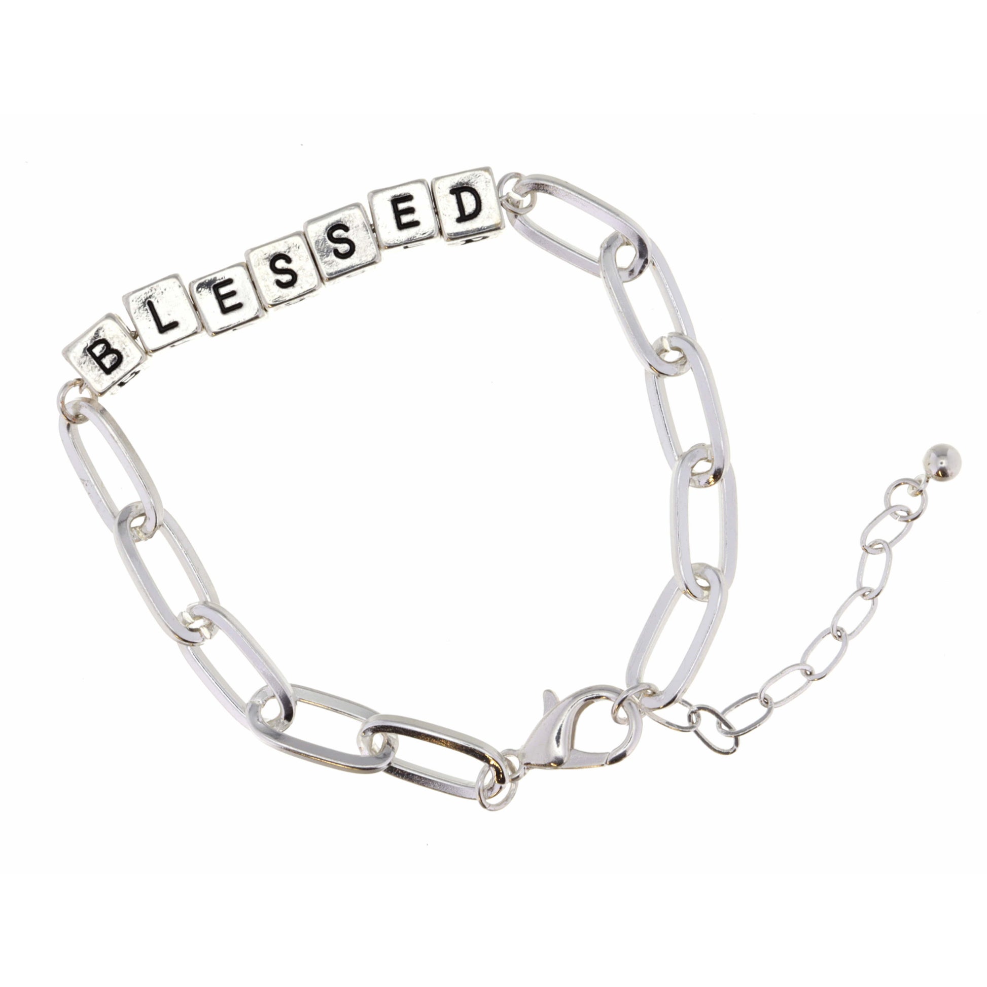 Silver "Blessed" Letterblocks Bracelet, 2" Ext.