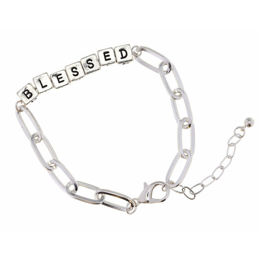 Silver "Blessed" Letterblocks Bracelet, 2" Ext.