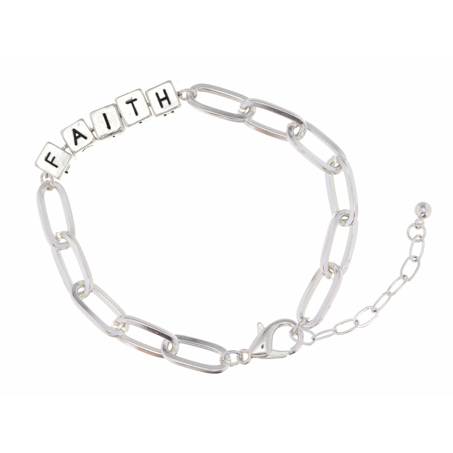 Silver "Faith" Letterblocks Bracelet, 2" Ext.