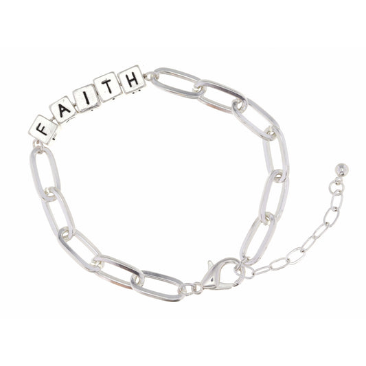 Silver "Faith" Letterblocks Bracelet, 2" Ext.