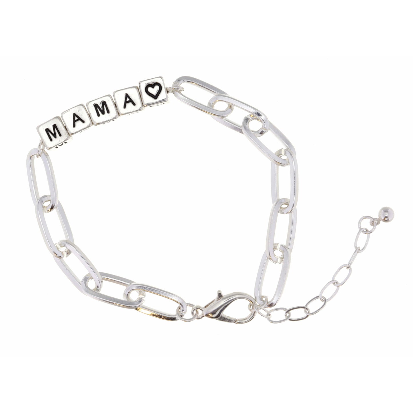 Silver "Mama" Letterblocks Bracelet, 2" Ext.