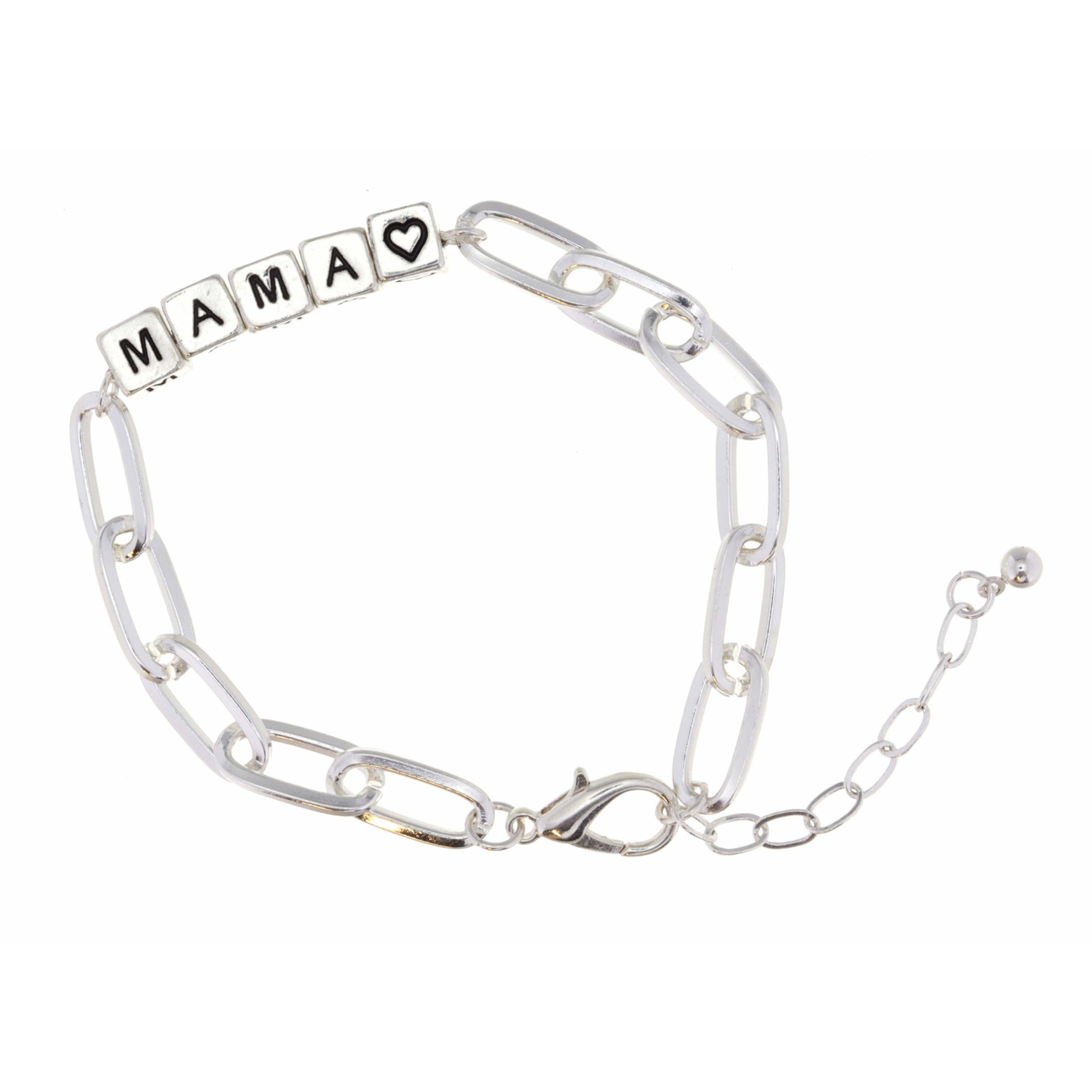 Silver "Mama" Letterblocks Bracelet, 2" Ext.