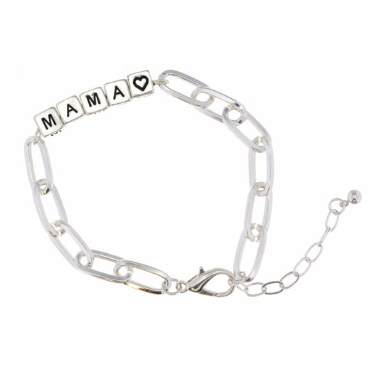Silver "Mama" Letterblocks Bracelet, 2" Ext.