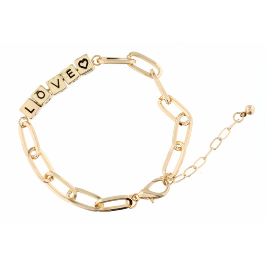 Gold "Love" Letterblocks Bracelet, 2" Ext.
