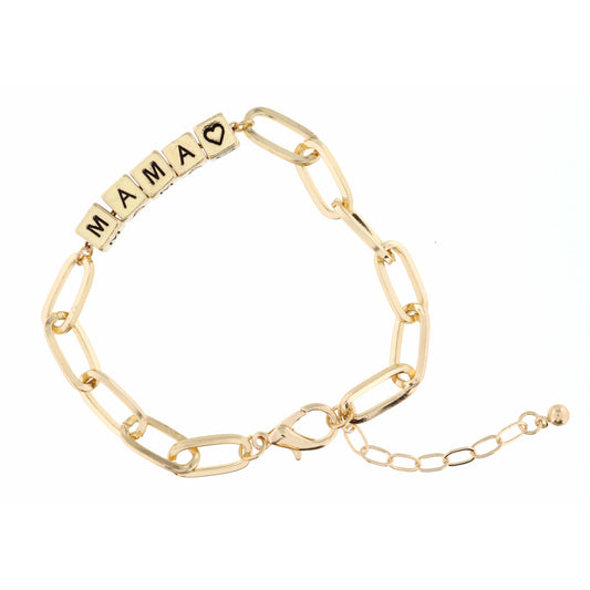 Gold "Mama" Letterblocks Bracelet, 2" Ext.