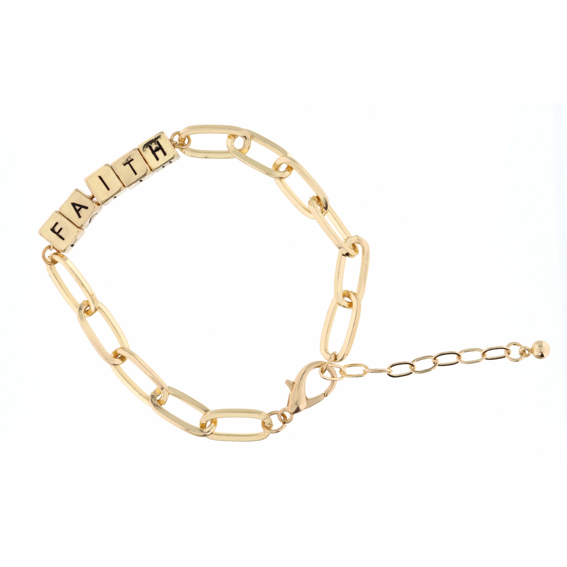 Gold "Faith" Letterblocks Bracelet, 2" Ext.