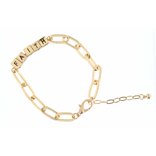 Gold "Faith" Letterblocks Bracelet, 2" Ext.