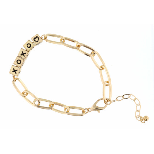 Gold "XOXO" Letterblocks Bracelet, 2" Ext.