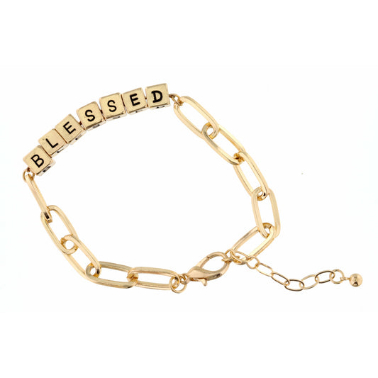 Gold "Blessed" Letterblocks Bracelet, 2" Ext.