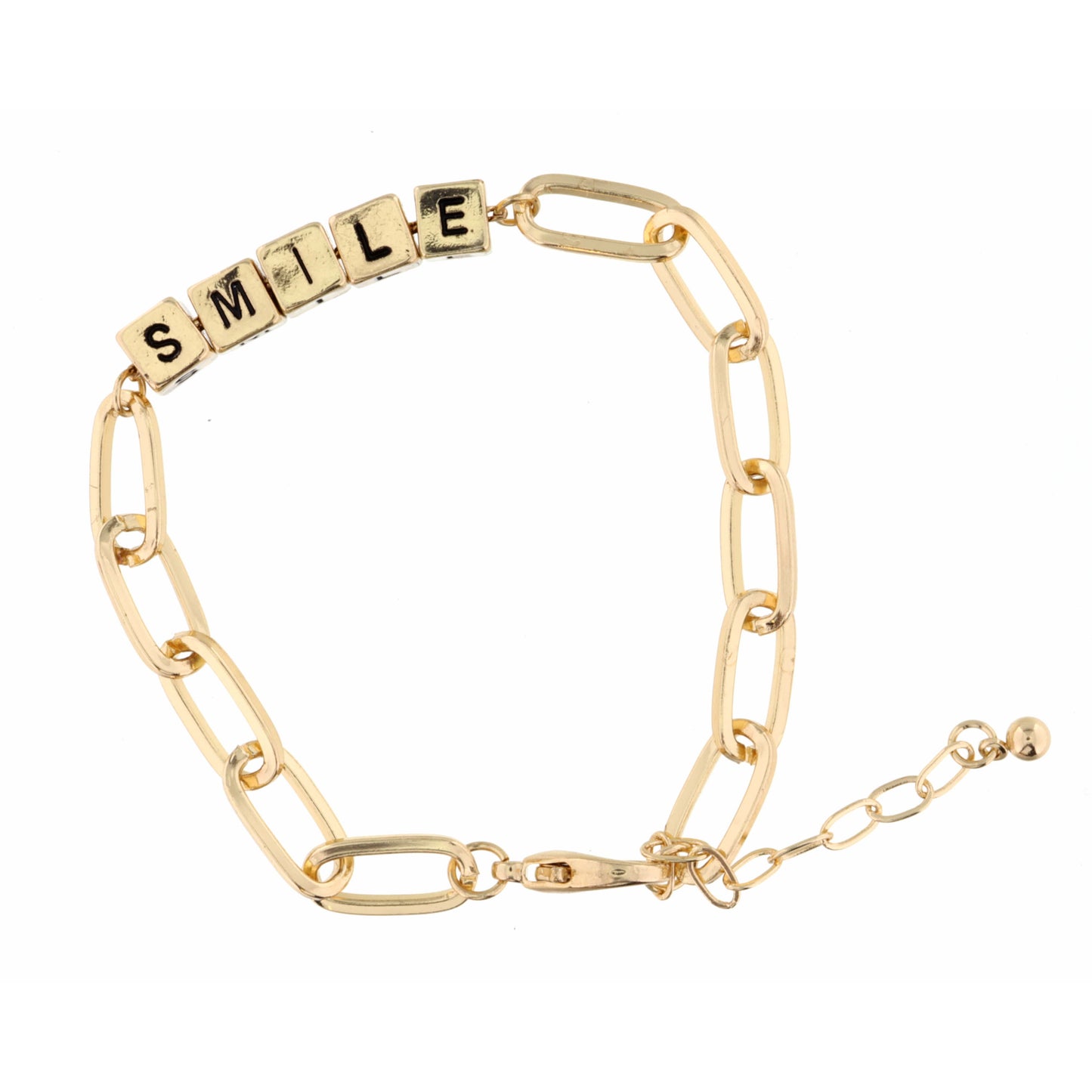 Gold "Smile" Letterblocks Bracelet, 2" Ext.