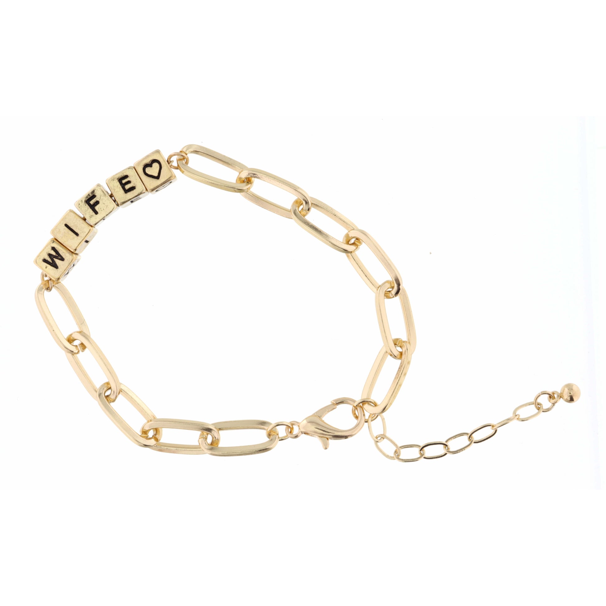 Gold "Wife" Letterblocks Bracelet, 2" Ext.