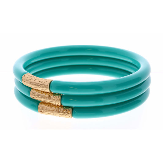 Stack of 3, Teal Bangles with Gold Accent Bracelet