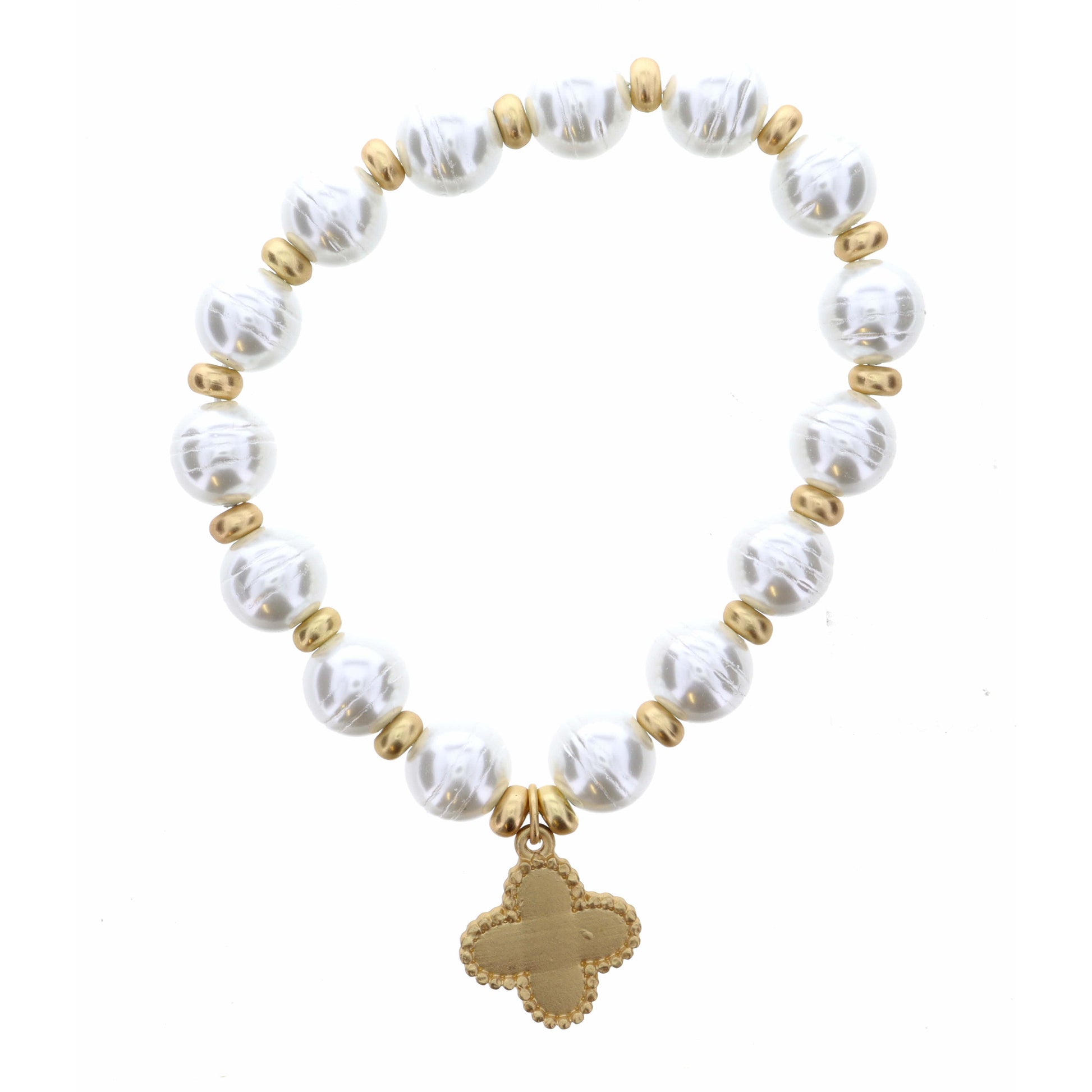 Gold Quatrefoil on Pearl Bracelet