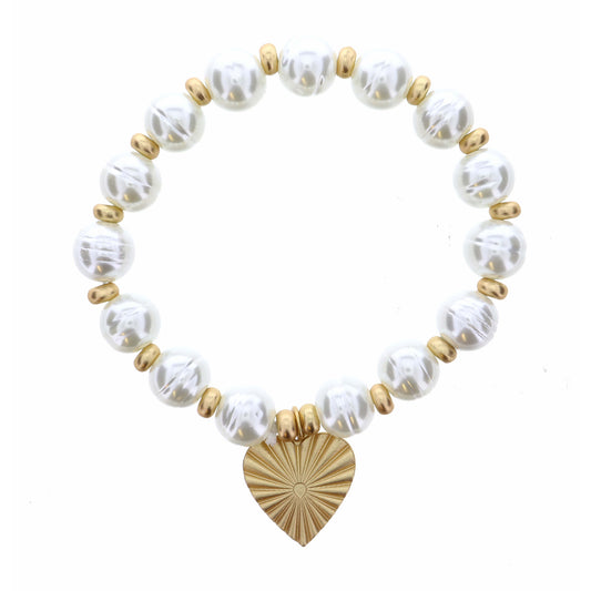 Gold Heart on Pearl Bracelet