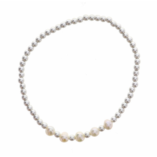 Midi Pearls, Silver Beaded Bracelet