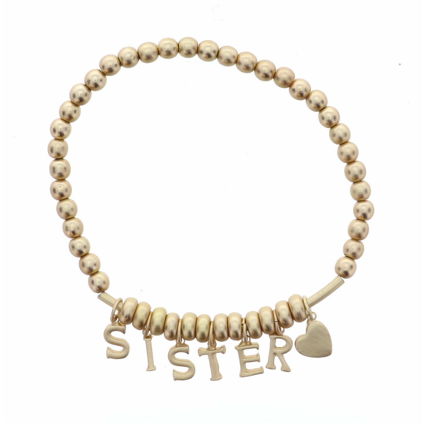 Gold Sister with Heart on Gold Beaded Bracelet