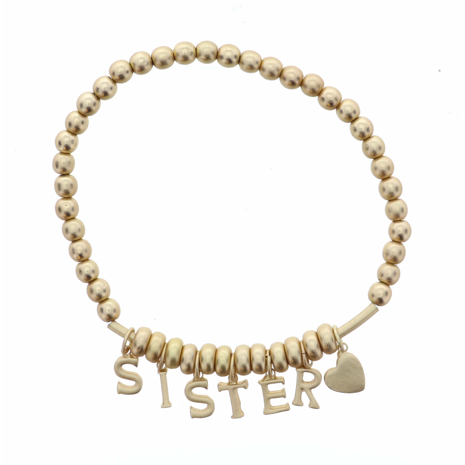 Gold Sister with Heart on Gold Beaded Bracelet