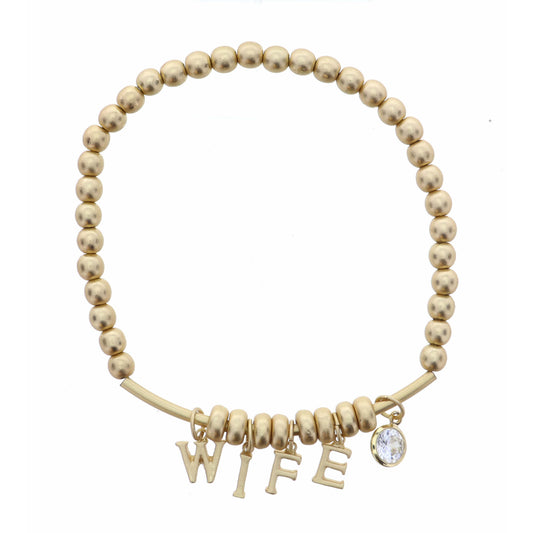 Gold Wife with Clear Circle Crystal on Gold Beaded Bracelet