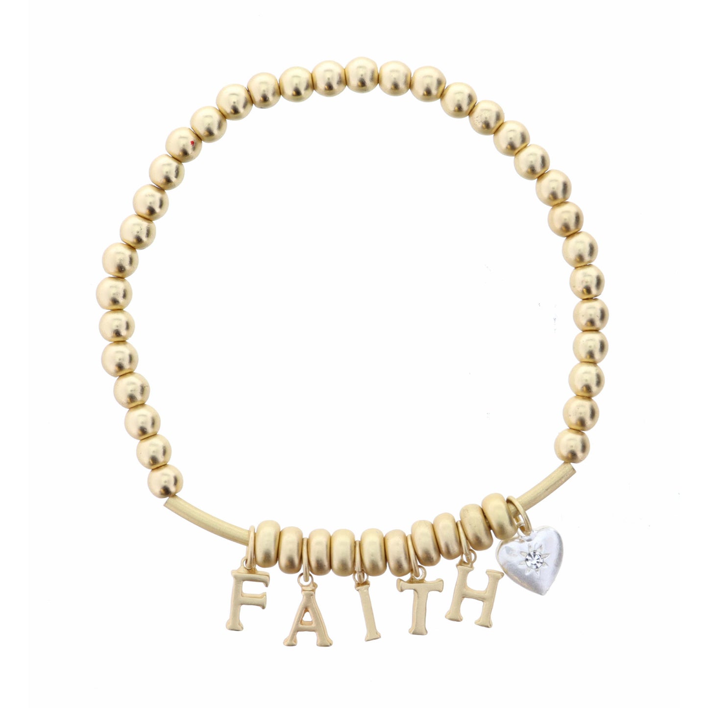 Gold Faith with Silver Heart on Gold Beaded Bracelet