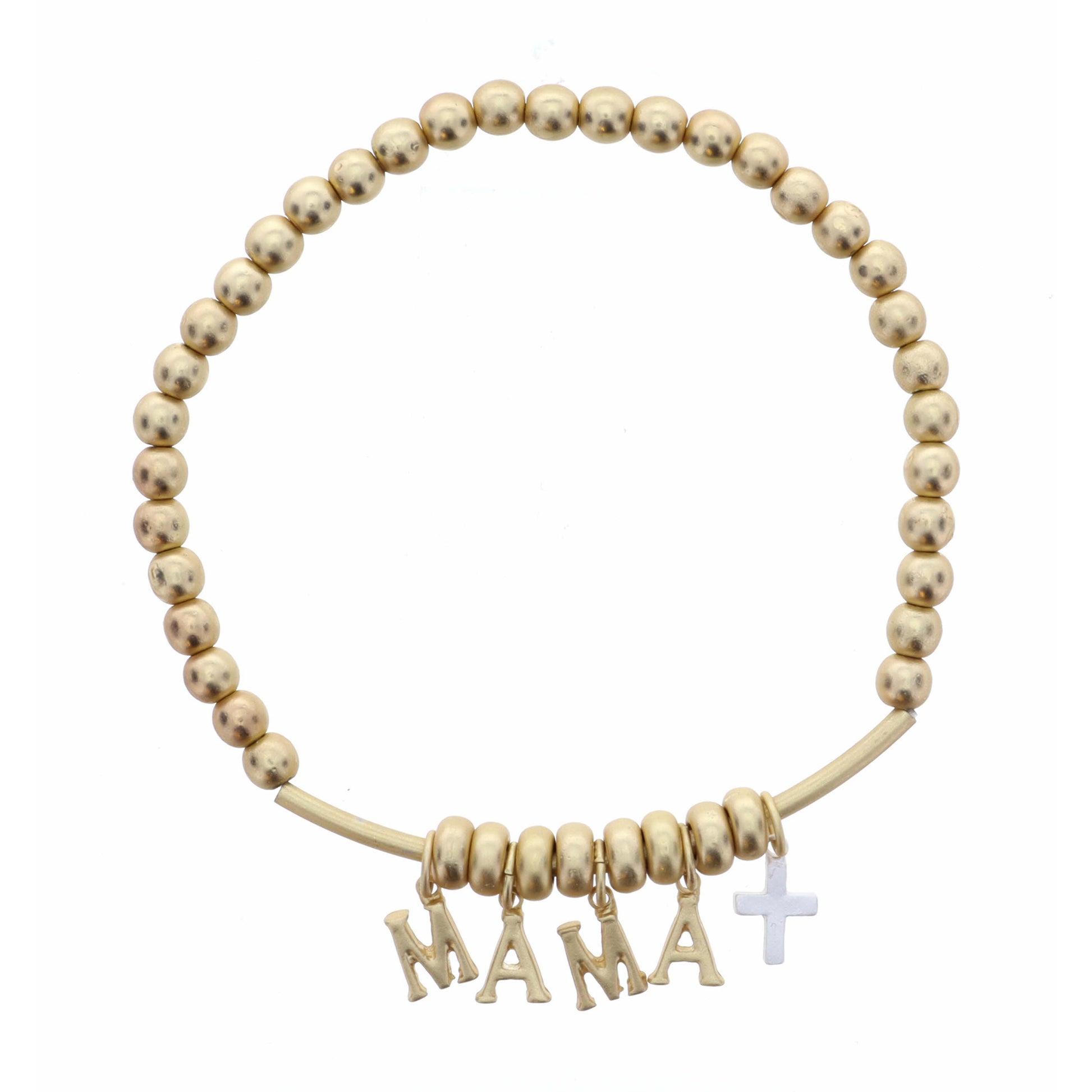 Gold Mama with Silver Cross on Gold Beaded Bracelet
